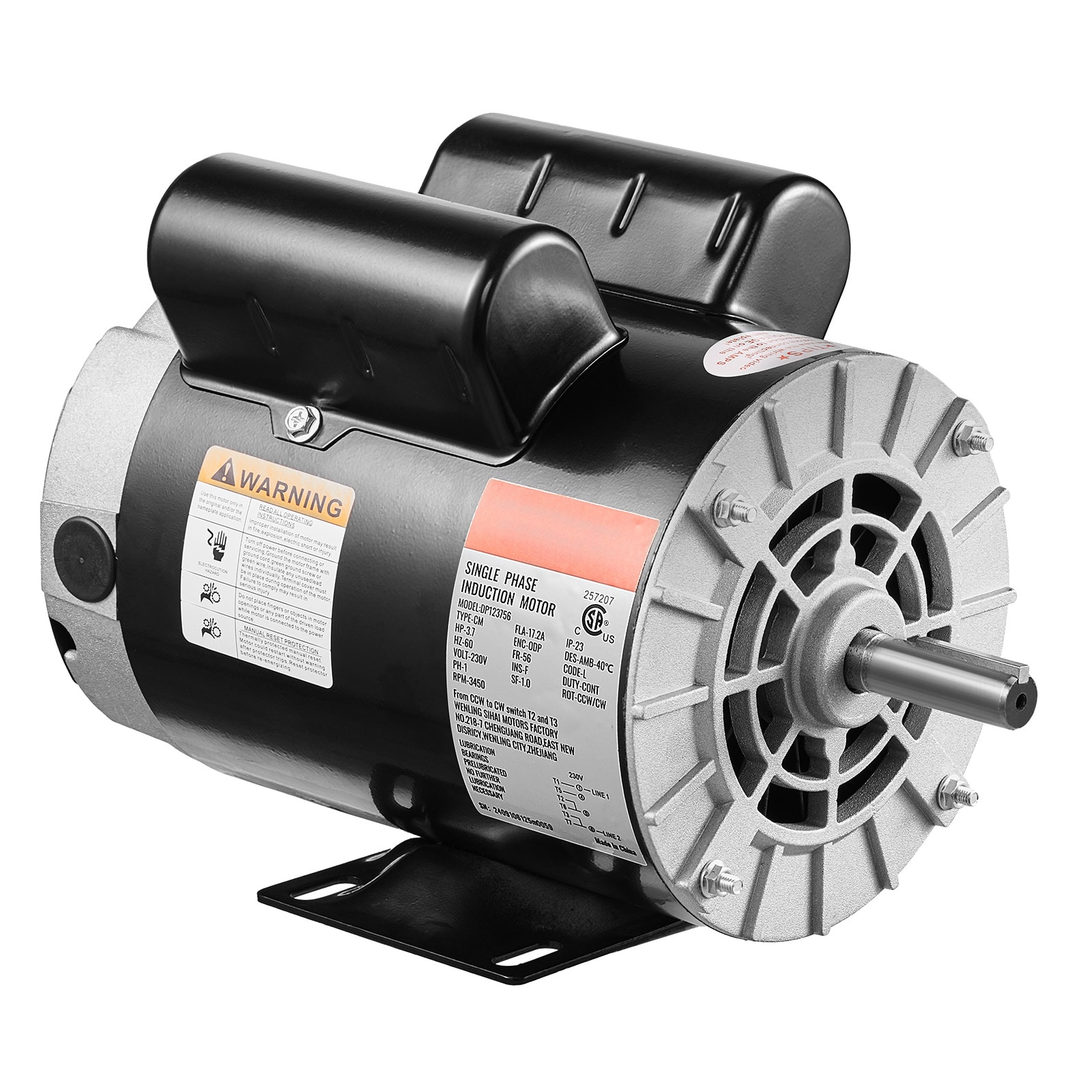 3.7HP Air Compressor Electric Motor 230V 17.2A 3450RPM 56 Frame CW/CCW Rotation (Factory Setting Is CCW)_voghion.com